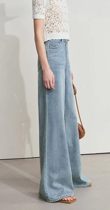 Women’s Wide-Leg Light Wash Jeans – Low-Waist Summer Style