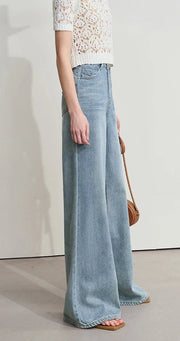 Women’s Wide-Leg Light Wash Jeans – Low-Waist Summer Style