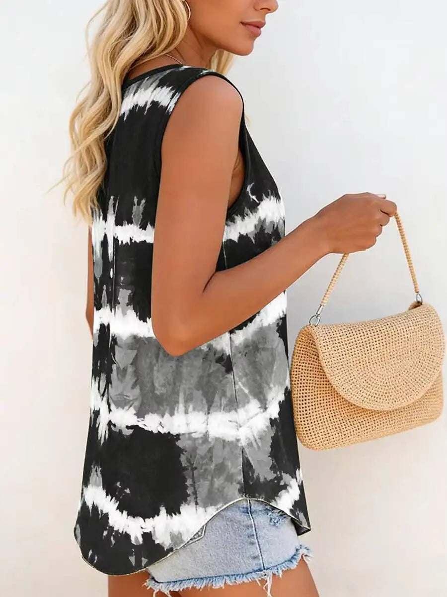 Tie-Dye V-Neck Sleeveless Relaxed-Fit Tank Top | OWNLUXE