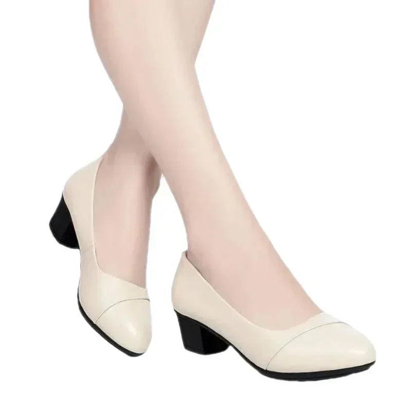 Square Heel Loafer Pumps with Pointed Toe, Slip-On