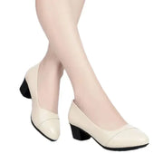 Square Heel Loafer Pumps with Pointed Toe, Slip-On