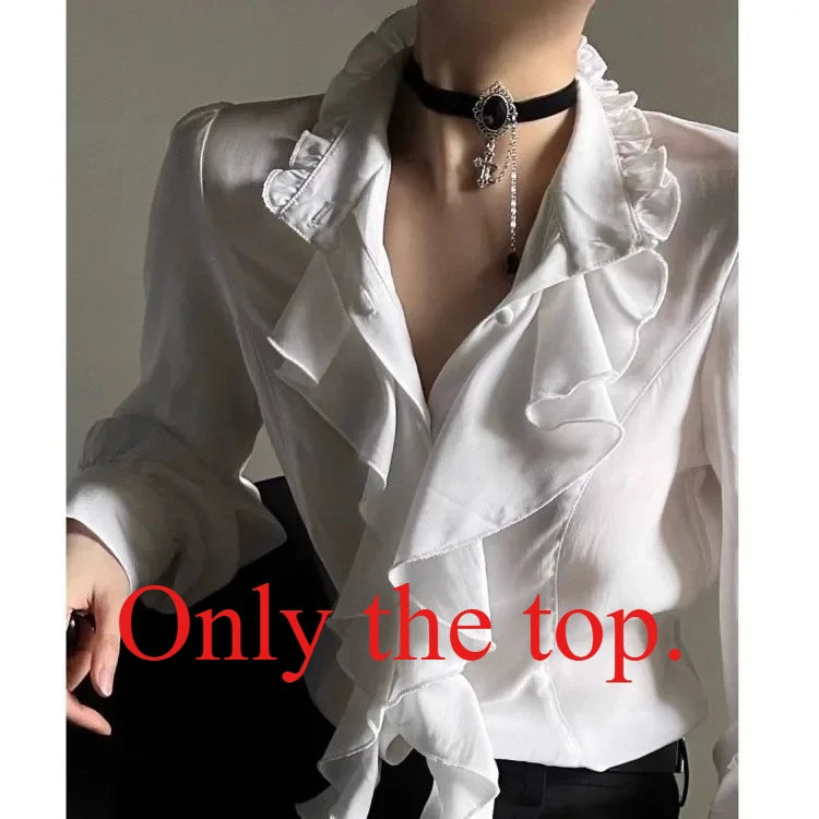 Harajuku Vintage Victorian Blouse - Ruffled Stand Collar Shirt