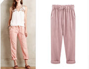 Cotton Linen Pants - Elastic Waist Ankle Length Casual Trousers