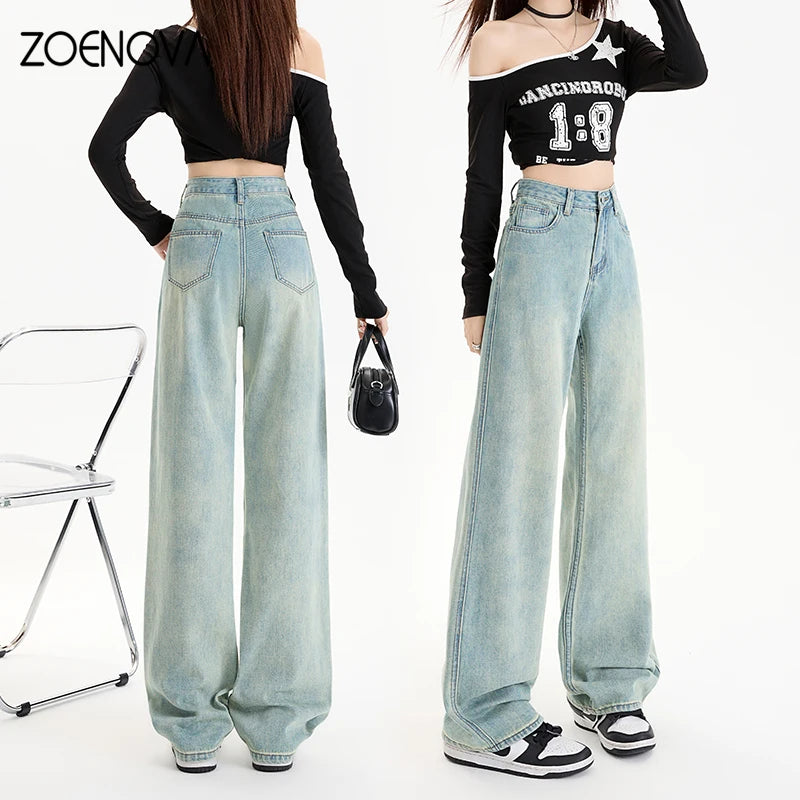 Vintage-Washed High-Waisted Jeans – Bold, Baggy & On-Trend | Jean Taille Haute Délavé – Ample, Audacieux et Tendance