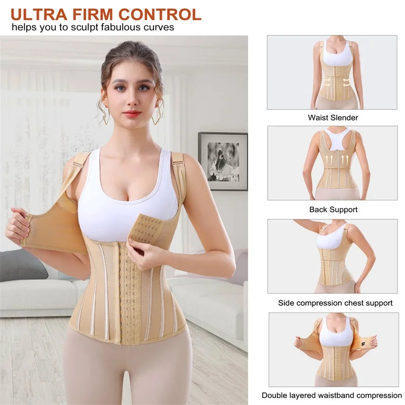MiiOW U-shaped Waist Trainer Corset Women Shaper Waist Trainer Steel Bone Slimming Mesh Breathable Women's Tank Top Shapewear