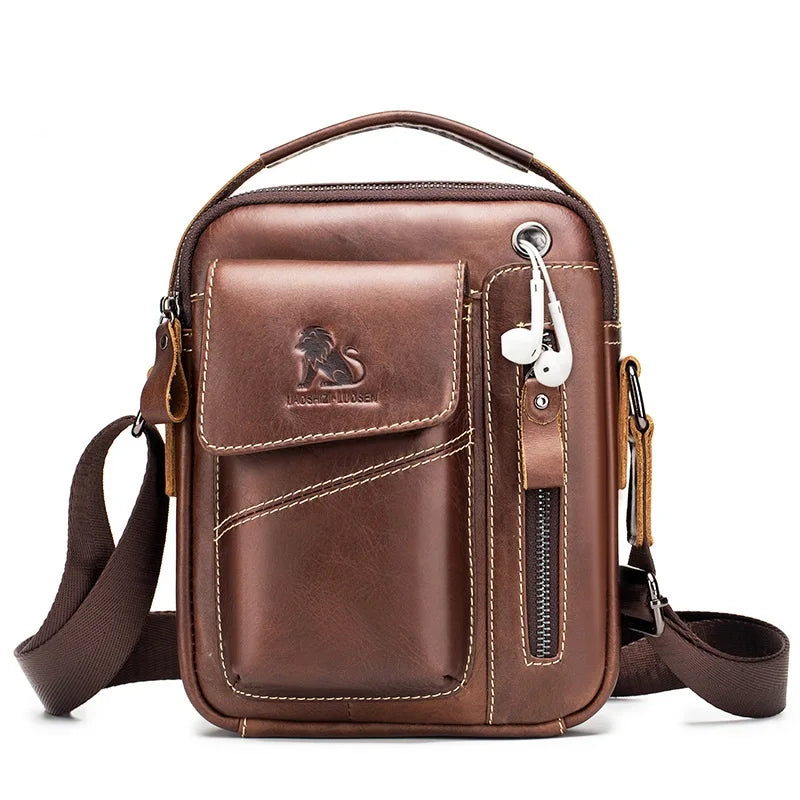 Men's Genuine Cowhide Leather Crossbody Bag - Compact Shoulder Satchel | OWNLUXE
