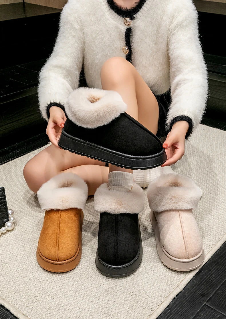 Women’s Plush Snow Boots – Faux Fur Winter Indoor Slippers
