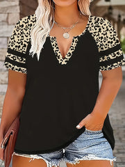 Plus Size Leopard Print V‑Neck Top – Soft Knit Stretch