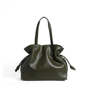 Cowhide Leather Pleated Bucket Bag | OWNLUXE