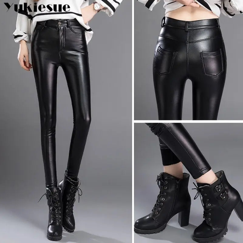 Faux Leather Leggings – High Waist Shiny Stretch