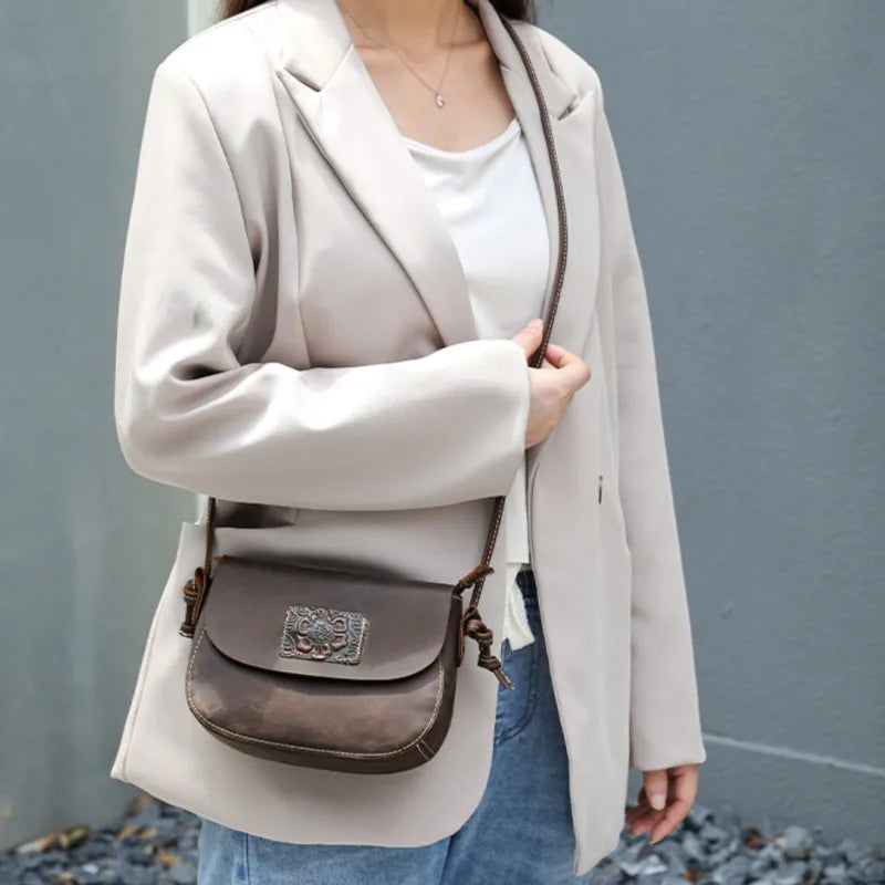 Johnature Crazy Horse Leather Crossbody Bag - Retro Cowhide | OWNLUXE