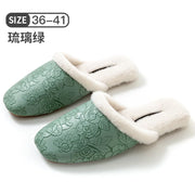 Plush Embroidered House Slippers with Rubber Sole