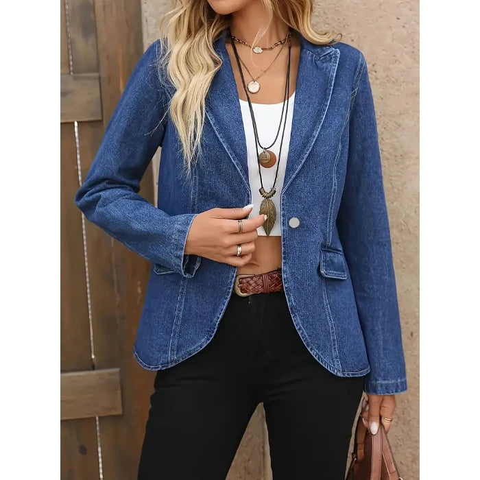 Denim Extended-Size Long-Sleeve Blazer | OWNLUXE