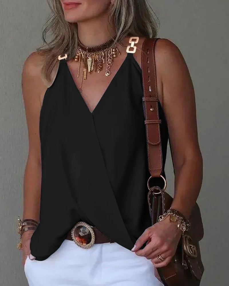 Sleeveless Relaxed-Fit V-Neck Blouse | OWNLUXE