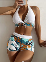Load image into Gallery viewer, Fashion Printed Swimsuit Women Spliced Lace Up Sporty Surfing Bikini Set Bathing Suit Beachwear Swimwear Female Swimming Suits
