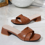 Checkered Square‑Heel Gladiator Sandals for Workdays