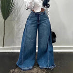 Load image into Gallery viewer, Women's Wide Leg Flare Jeans - Spliced Denim Streetwear Trousers
