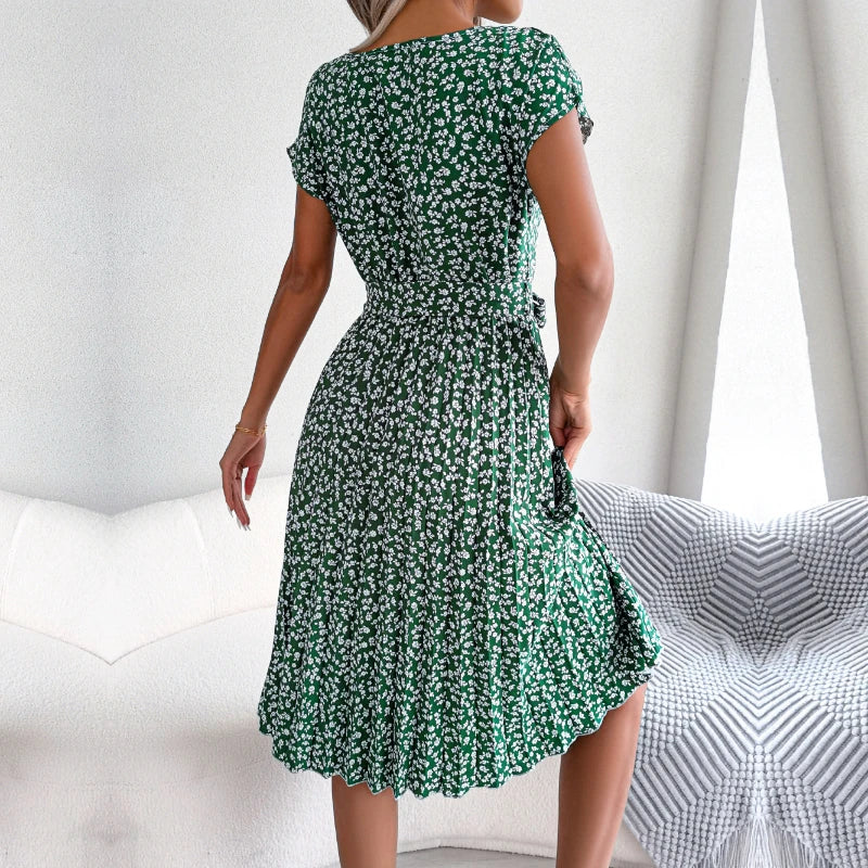 Floral Midi Gaun Berlipat Accessory | OWNLUXE