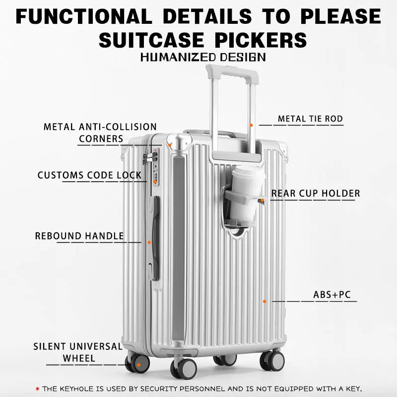 ABS Spinner Luggage with Cup Holder & Wet-Dry Storage