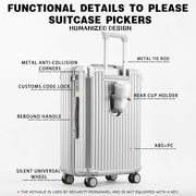 ABS Spinner Luggage with Cup Holder & Wet-Dry Storage