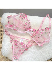 YUQI French Elegant Lingerie Set-Floral Embroidery Semi-Transparent Bra & Brief,Black Sensual Women's Underwear Luxury Intimates