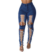 Women’s Distressed Lace-Up Skinny Jeans – High-Rise