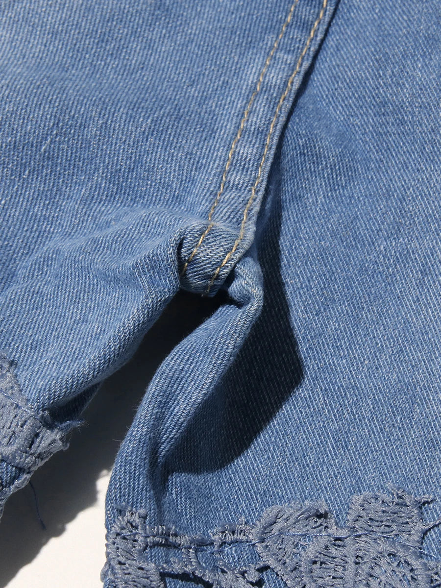 VGH Hollow Out Denim Pants - High Waist Slimming Trousers