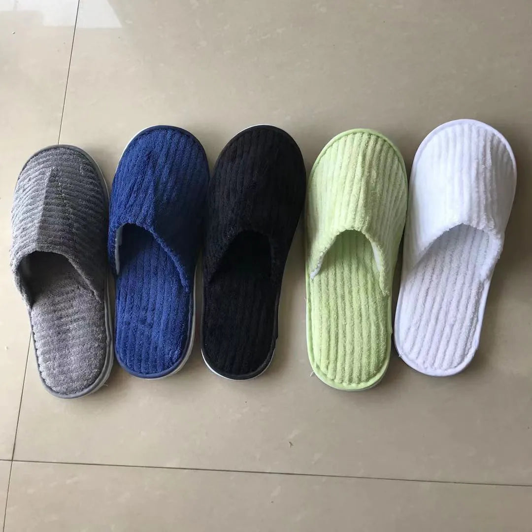 Disposable Hotel Spa Slippers – 5 Pairs Plush Cotton Slides
