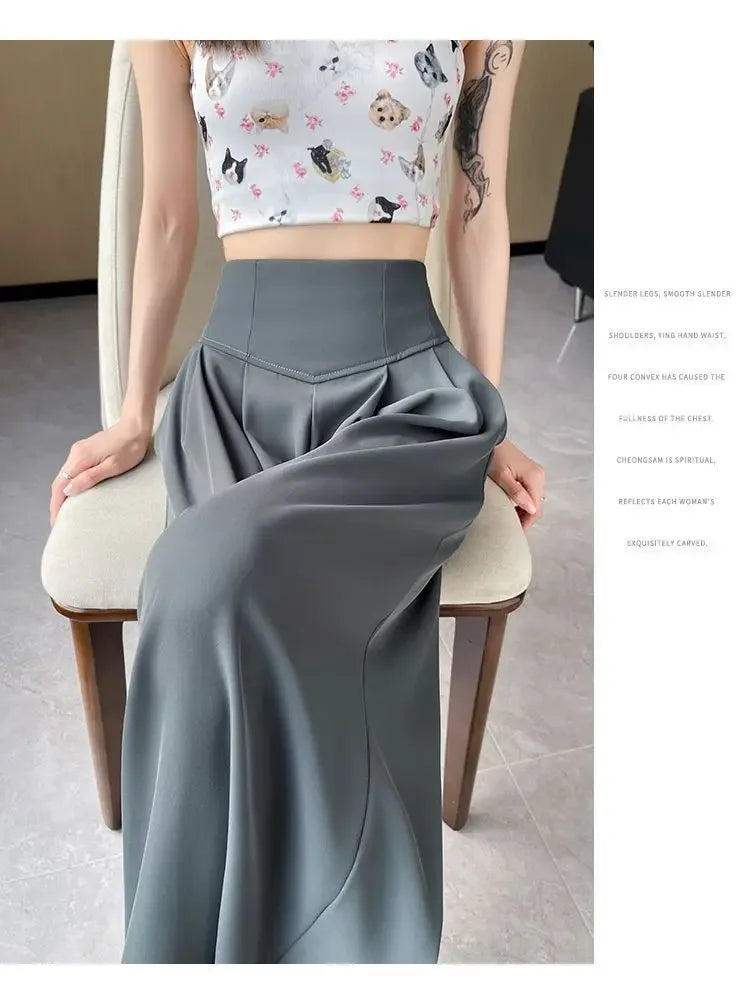 Women's High Waist Wide Leg Suit Pants - Straight Cut Floor Length Trousers