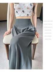 Women's High Waist Wide Leg Suit Pants - Straight Cut Floor Length Trousers