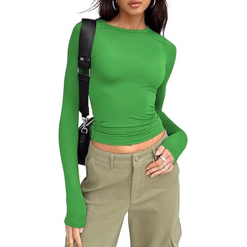 Women's Long Sleeve Crew Neck Slim Fit T-Shirt | OWNLUXE