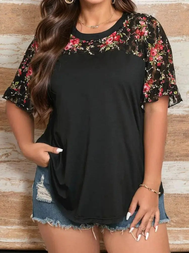 Plus Size Printed Woolen Top – Casual All‑Season O‑Neck