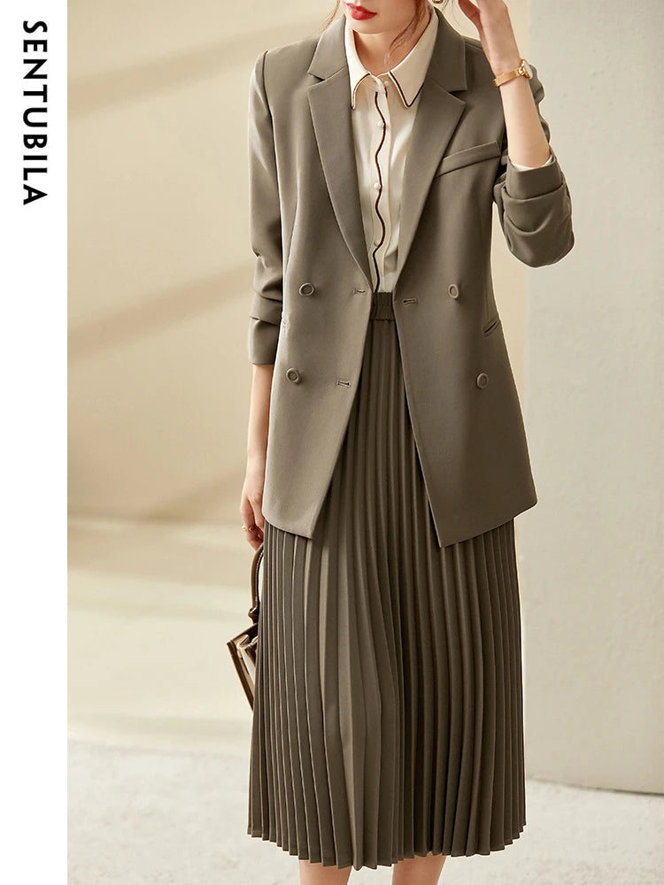 Belted Blazer & Pleated Midi Skirt Set | OWNLUXE