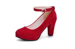 Load image into Gallery viewer, Spring Women Pumps Flock Sweet Thick High Heels Ankle Strap Female Platform Classic Round Toe Dress Cute Shoes Ladies Footwear
