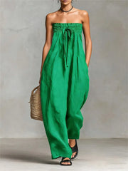 Strapless Wide-Leg Off-Shoulder Backless Jumpsuit | OWNLUXE