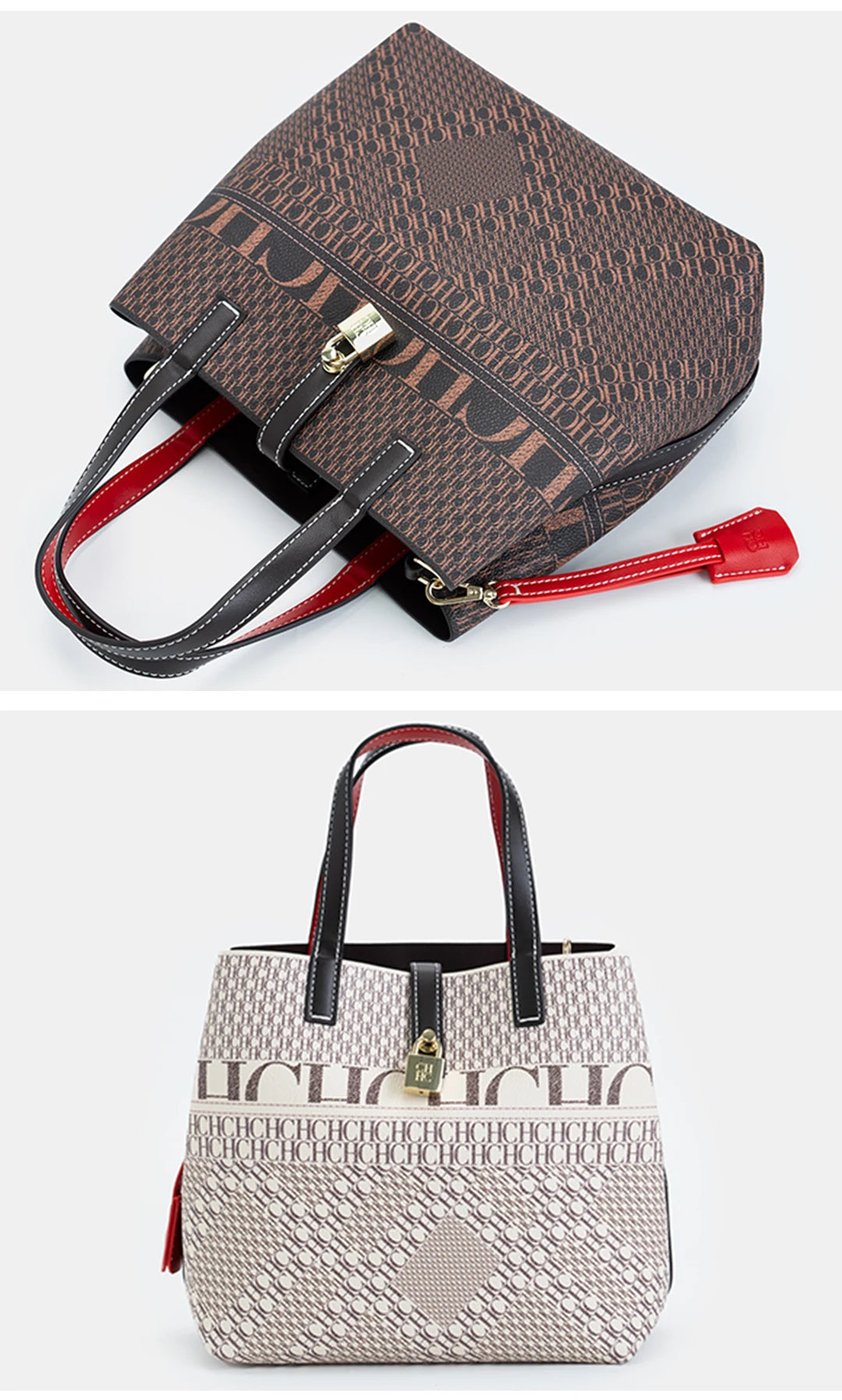 CH Luxury Brand Tote Bag - Italian Letter Print with Lock Design