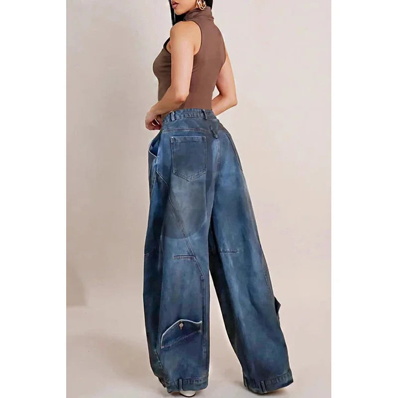 Y2K Harajuku Grunge Denim Jeans - Asymmetric Button Loose Fit