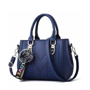 Embroidered Messenger Bag with Pom-Pom Detail - Soft PU Leather Crossbody Handbag