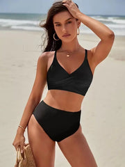 Two-Piece Color Block Bikini Set – Mid-Waist, Wire-Free Comfort