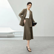 Belted Blazer & Pleated Midi Skirt Set | OWNLUXE