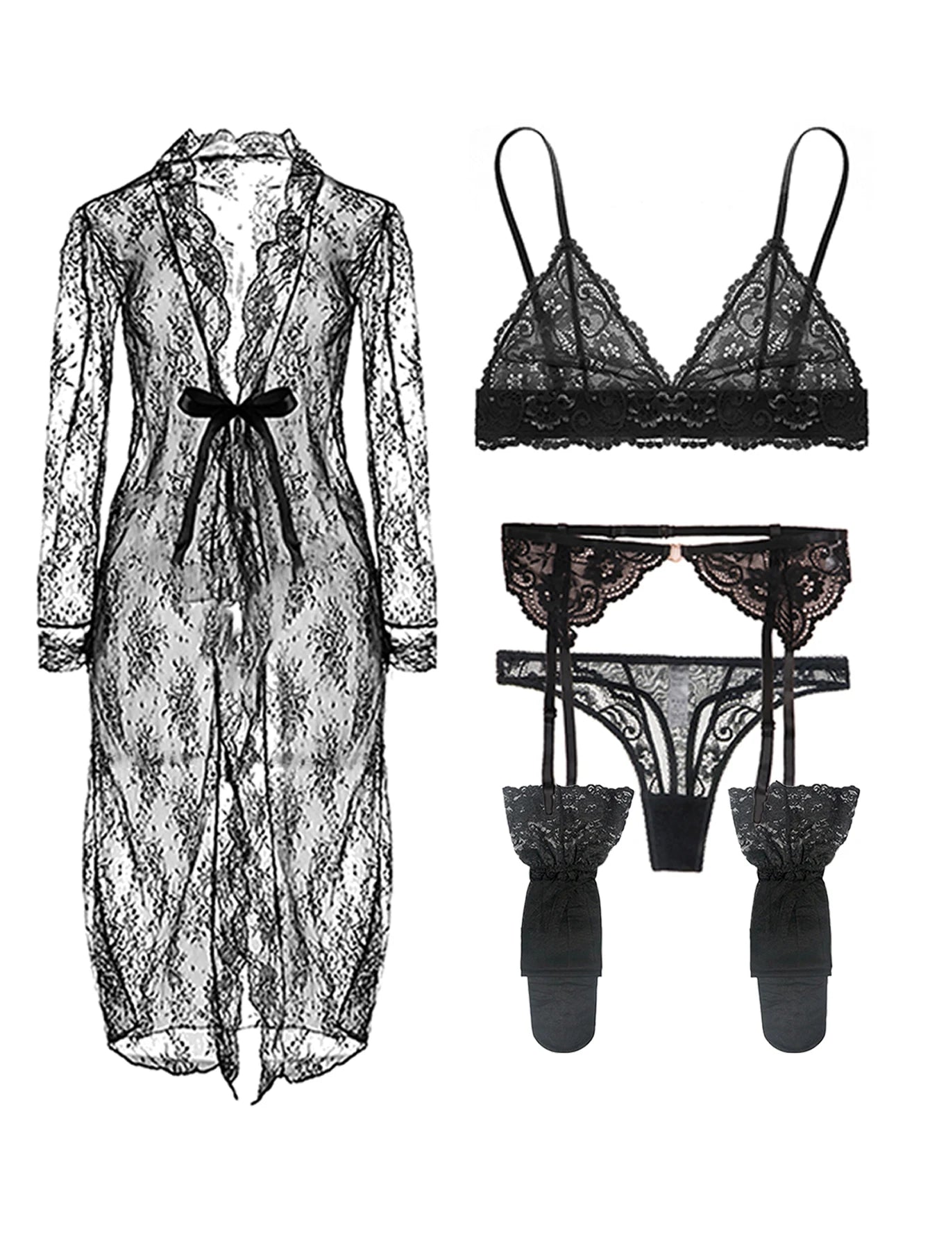 Women's Lace Lingerie Set | Bra, Panty, Garter & Stockings | OWNLUXE