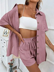Casual Cotton Short Set Women Spring Summer Short Sleeve Two Piece | OWNLUXE