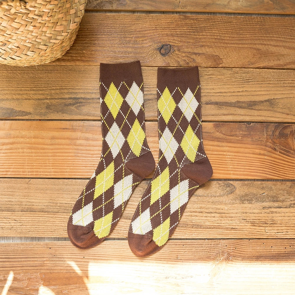 1 Pair Women Socks Spring Autumn Retro Style Men Couple Cotton Socks Flower Stripe Plaid Pattern Solid Colorful Socks EUR 37-43