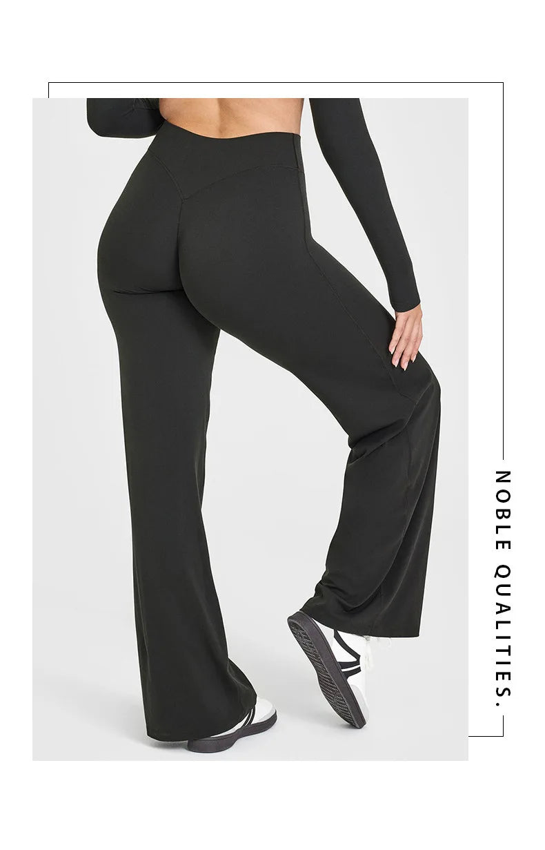 Women's Straight Leg Yoga Pants - Ultra Soft Mid-Waist Sports Trousers