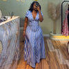 Women's Short Sleeve V-Neck Striped Dress | OWNLUXE
