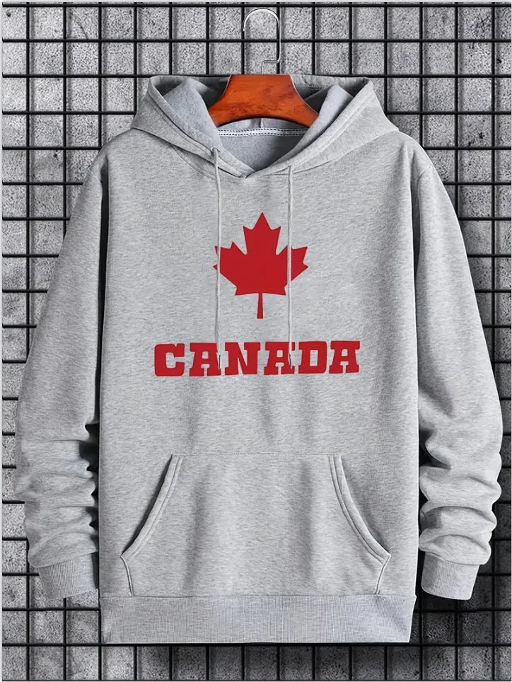 Maple Leaf Canada Print Hoodie – Pullover Sweatshirt with Kangaroo Pocket