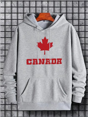 Maple Leaf Canada Print Hoodie – Pullover Sweatshirt with Kangaroo Pocket