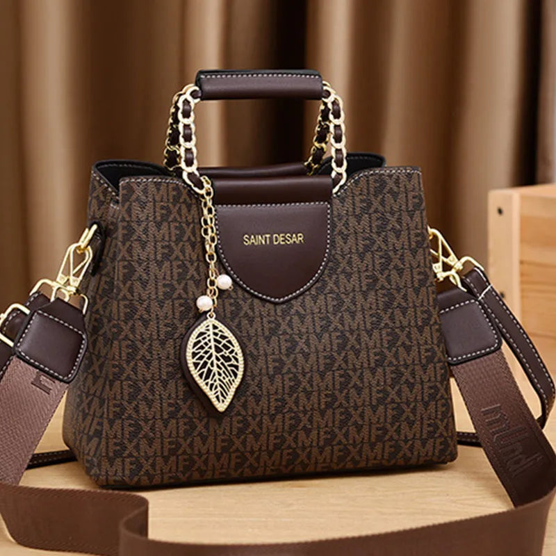 Women's PU Leather Handbag & Messenger Bag Set – 2-Piece Shoulder Bag with Adjustable Strap