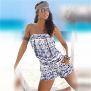 Striped Beach Romper with Zipper Detail - Spring Summer Playsuit for Women