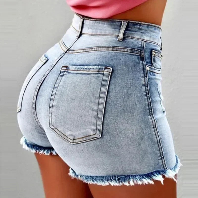 High-Waisted Patchwork Denim Shorts – Casual Summer Essential